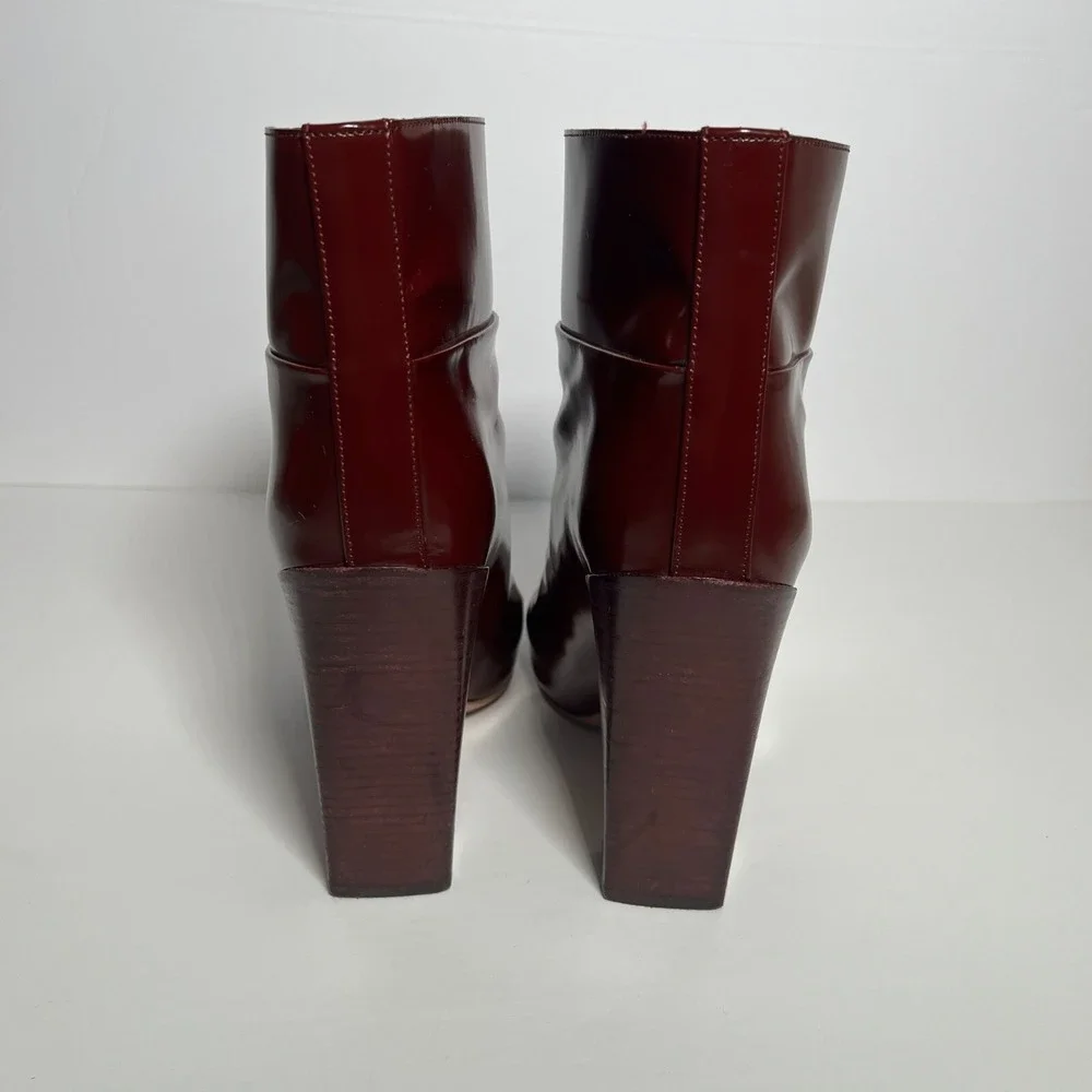 Chloe Sz EU 39.5 Ankle Boots Burgundy Patent Leather Block‎ Heel Luxury Italy